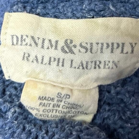 Ralph Lauren Denim & Supply Blue Cable Knit Long Sleeve Crop Sweater Top Size S - Picture 3 of 3